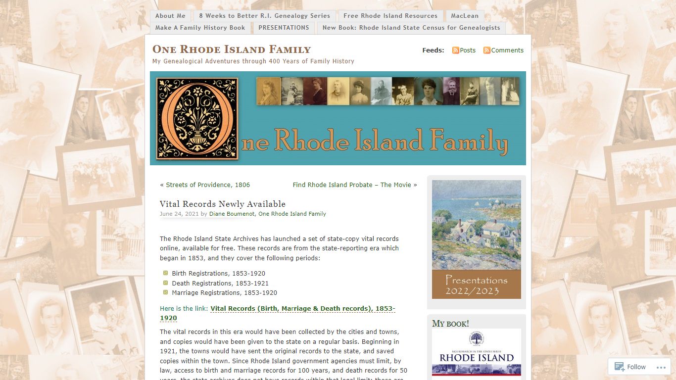 Vital Records Newly Available | One Rhode Island Family